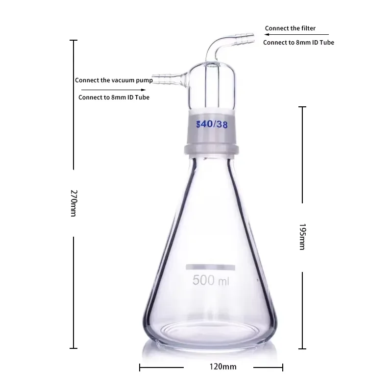i Suction Filtration Buffer Flask 500ml Liquid Accumulation Bottle GL0-C-02 Anti-backflow Bottle for Vacuum Pump