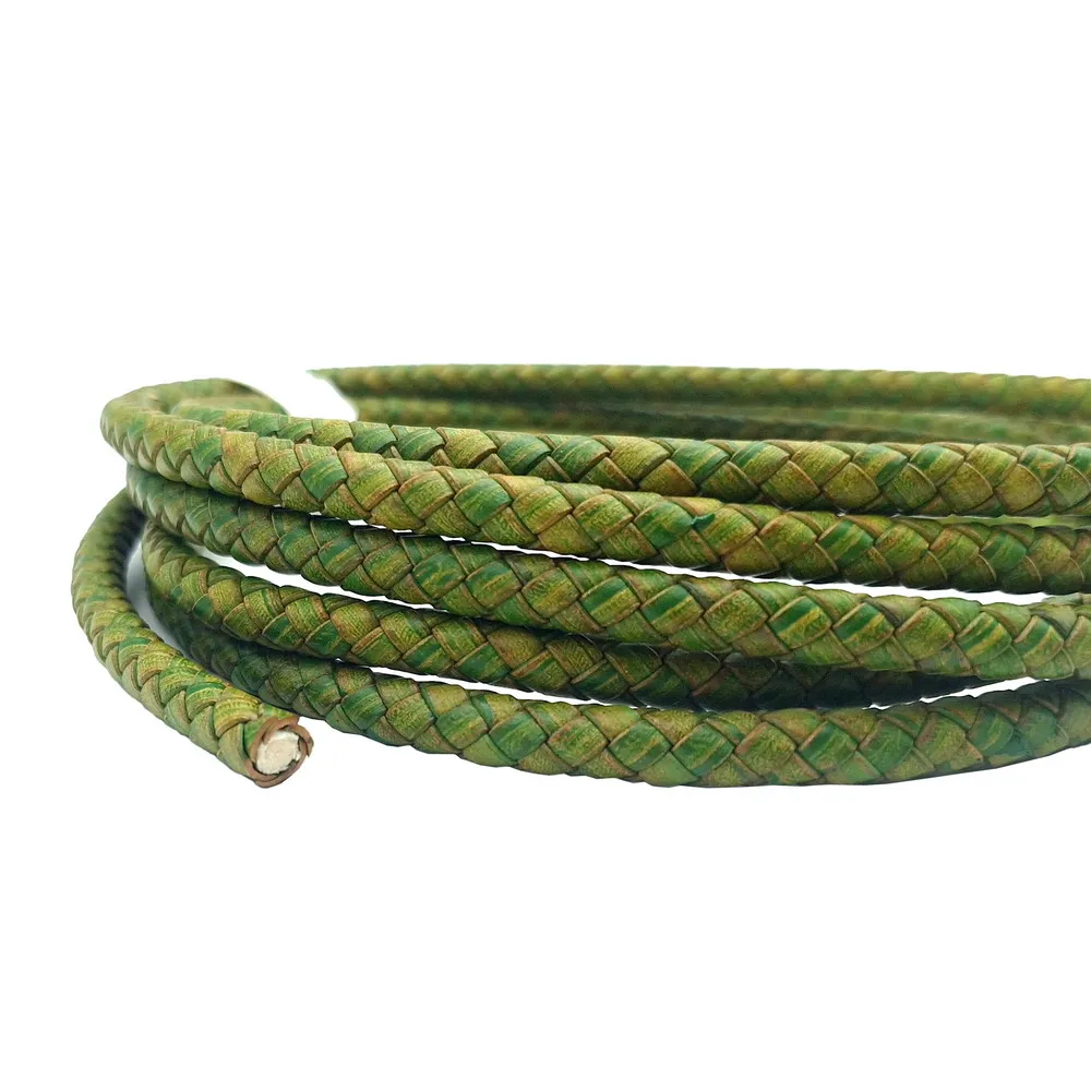 

Aaazee 8mm Green Distressed Real Leather Braided Bolo Cord Bracelet Making Strap