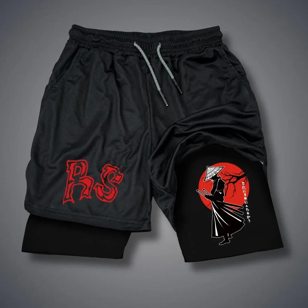 

Summer men's shorts with letter printed shorts, quick drying and breathable 2-in-1 double-layer shorts