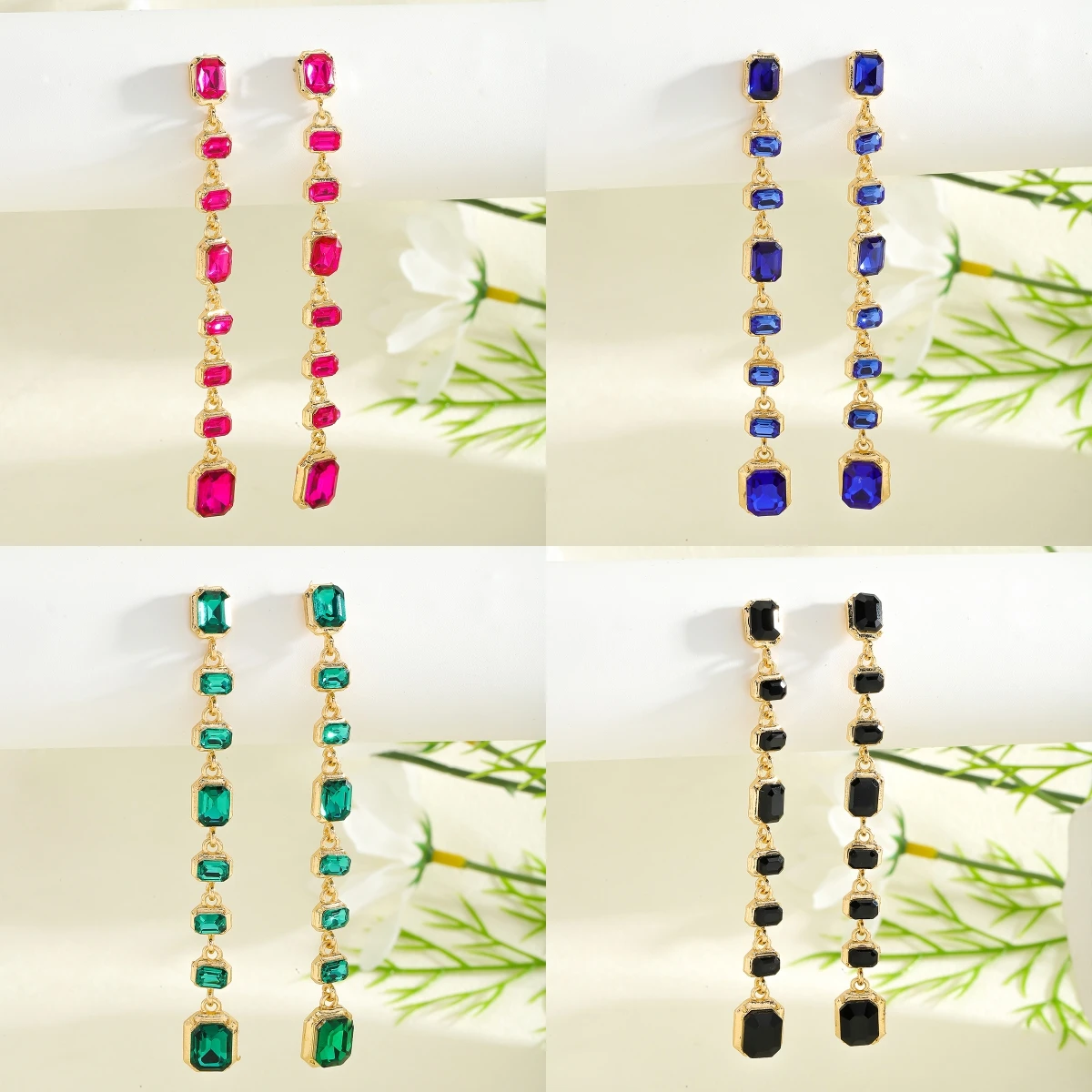 

Elegant Fashion Colorful Geometric Rhinestone Tassel Earrings For Women Bohemia Elegant Long Jewelry Wedding Banquet Accessories
