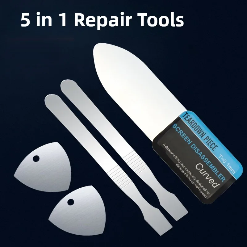 Herramientas de Palanca Curva de Acero Inoxidable 5 en 1 para Reparación de iPhone iPad Tablet Laptop, Kit de Desarmado con Espátula Metálica