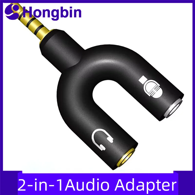 U Type Adapter Dual 3.5 MM Headphone Plug Audio Cables Splitter Microphone 2 In 1 Swivel Connector Audio Converter
