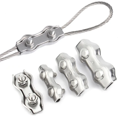 Imagen 2 del producto 5/10 Uds 304 Cable de cuerda de alambre de acero inoxidable abrazadera de perno de doble columna abrazadera Simple DIY Cable de sujeción M2 M3 M4 M5 M6 M8