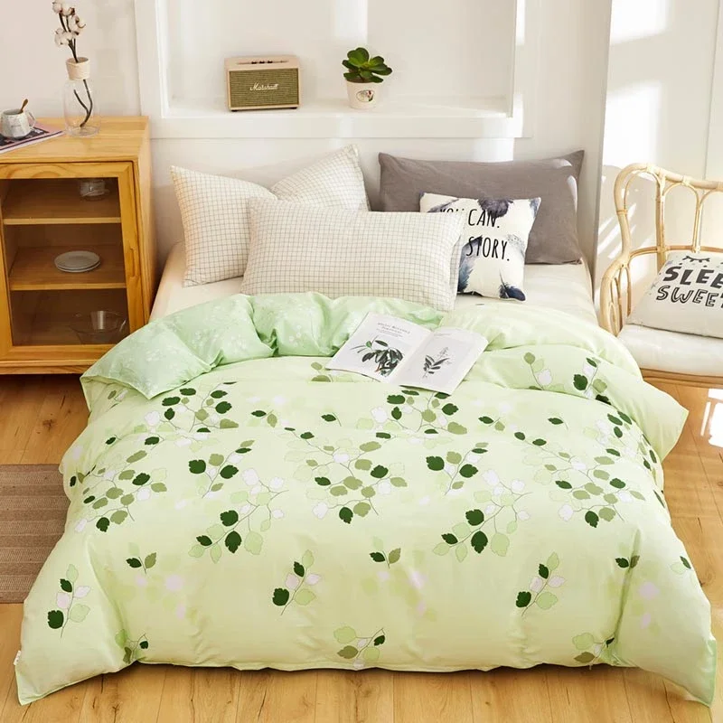 Green Leaf Plant Duvet Cover 100% Cotton Botanical Breathable Comforter Covers, Soft Bedding with Zipper Closure Bedroom Decor