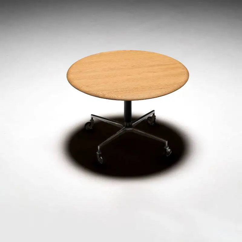 Round liftable solid wood dining table household movable living room side table