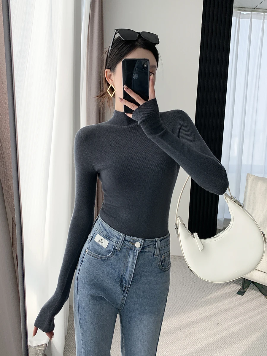 

FT GUOGE Women's Slim Fit Knitwear Base Layer Inner Wear Top Casual Sle Long Sve round Ne Color for Autumn
