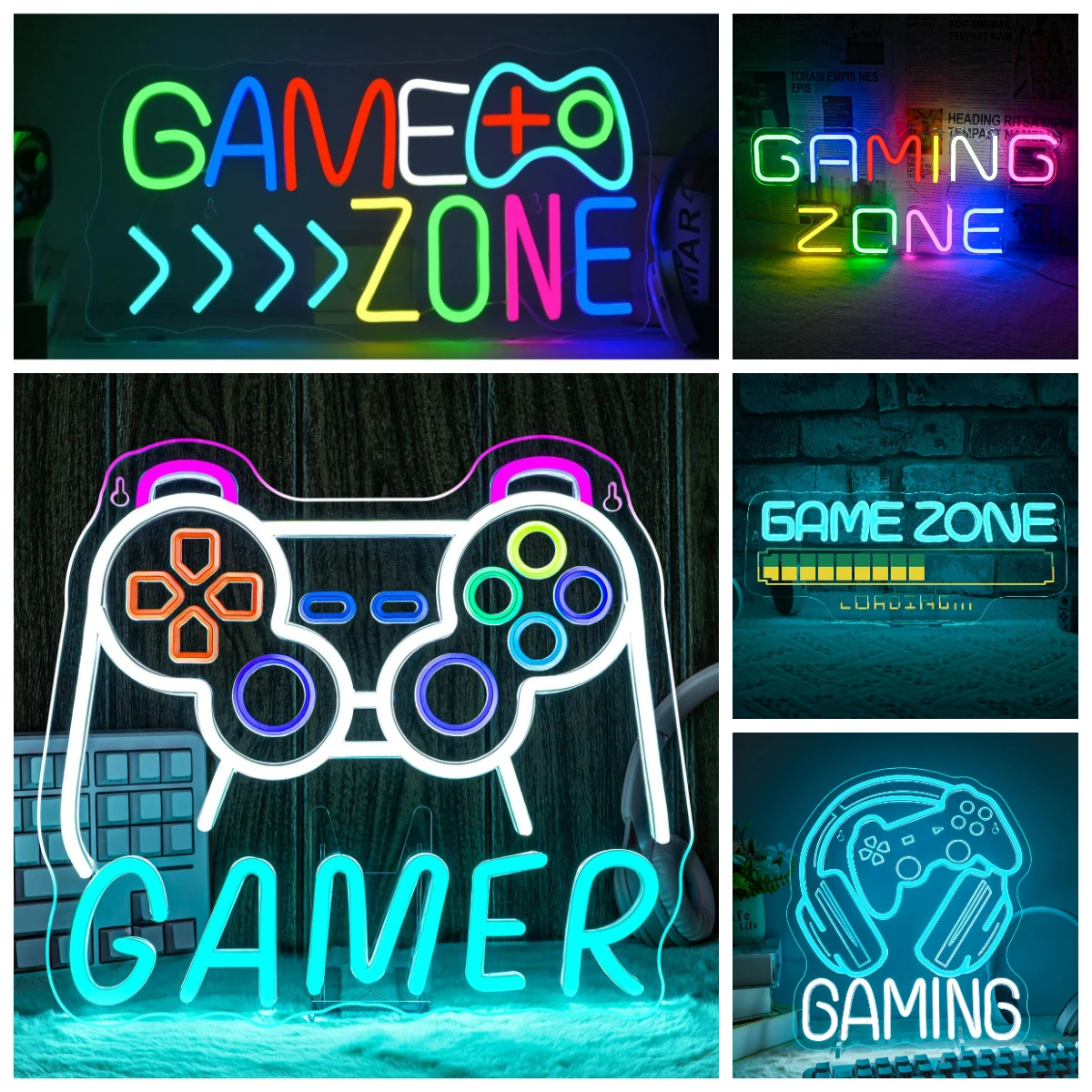 ゲームゾーンネオンサインusb調光ledネオンライトゲーマールーム装飾用ゲーミングサイン、壁掛け寝室ビデオゲーマールーム用ゲーミングライト