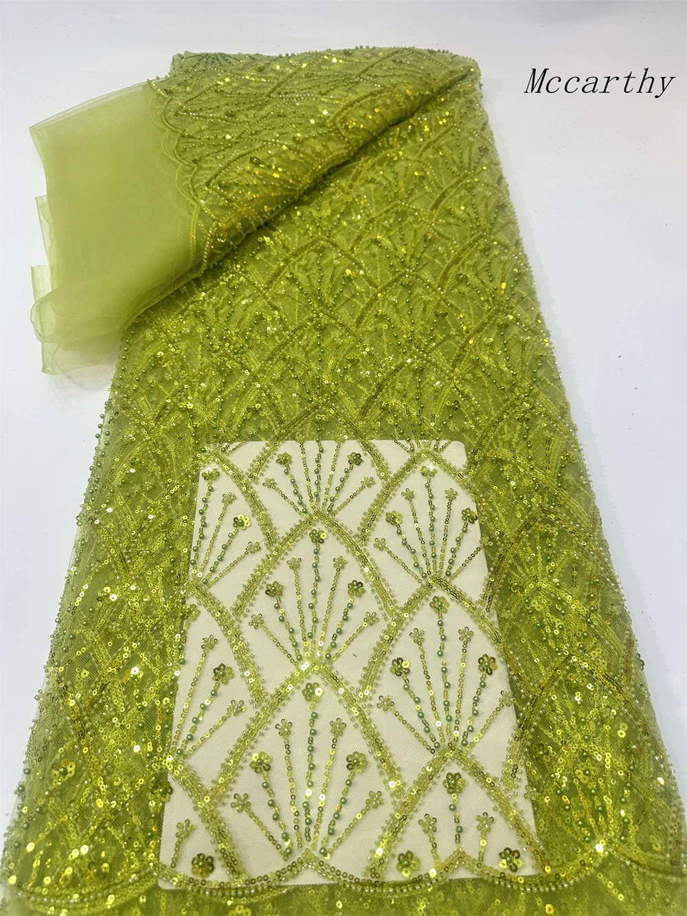 

High End French Top Quality Handmade Beads Sequins Embroidery Net Lace Heavy Process for Women's Wedding Dress Fabric