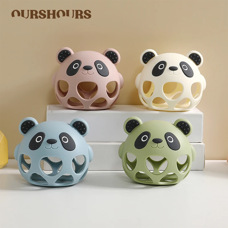 Silicone brinquedos do bebê bonito panda oco design infantil handheld mordedor luvas para meninos e meninas presentes infantil dentição brinquedo bpa-livre