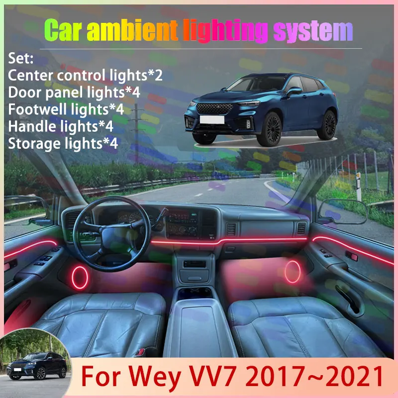 

For Wey VV7 2017~2021 2018 2019 2020 2/18 in 1 Car Atmosphere Light Lamp RGB Shade Ensemble Streamer Atmosphere Set Auto Parts