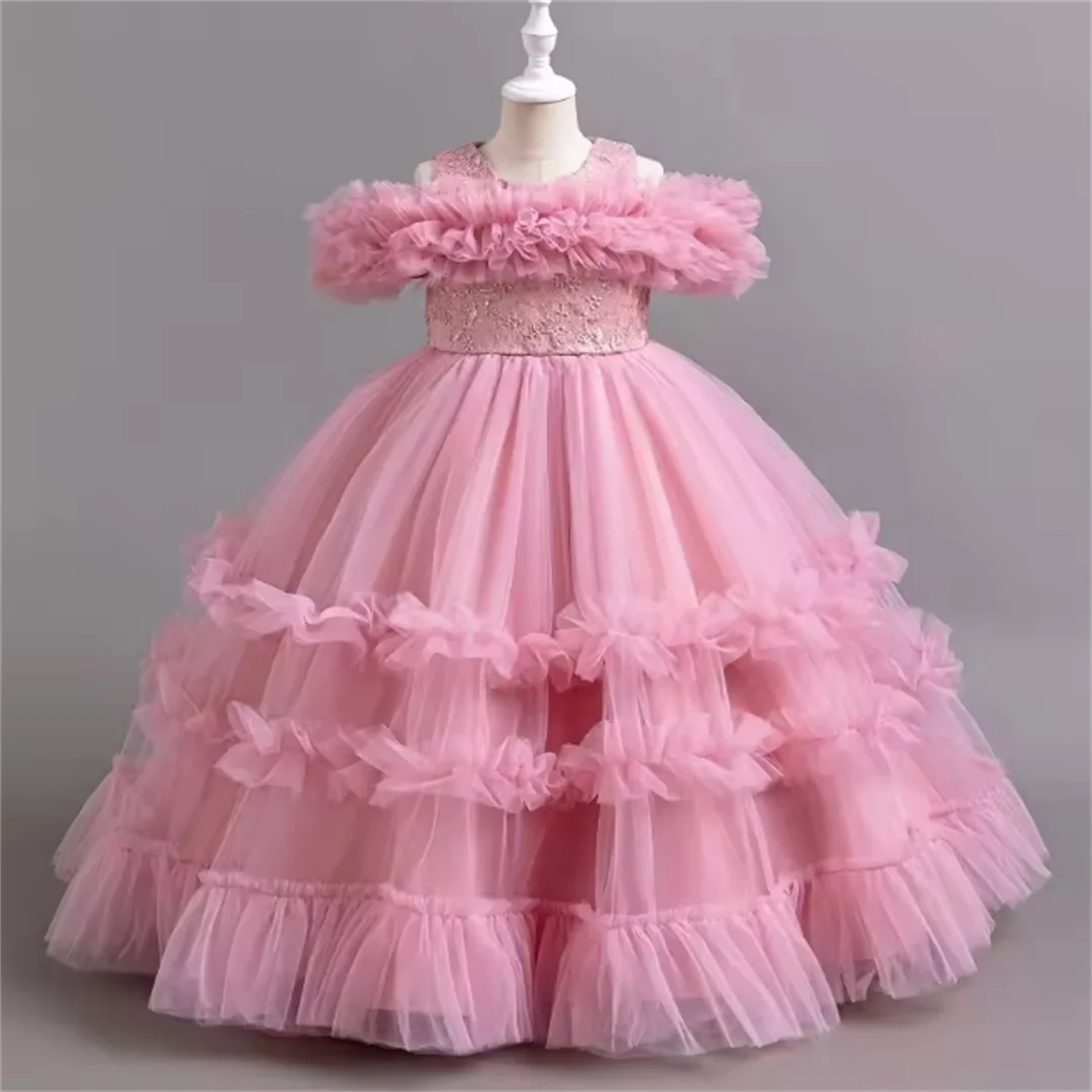 Girls strapless princess dress  years old fashionable embroidered bow mesh long dress carnival birthday wedding evening dres