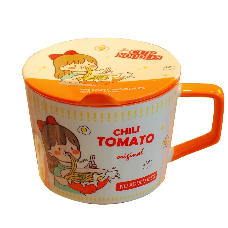Bol de Ramen de nouilles instantanées de dessin animé avec couvercle, bol à salade de 950ml, tasse à poignée de soupe en céramique, boîte à déjeuner de bureau pour étudiant, garçon et fille Cozinha
