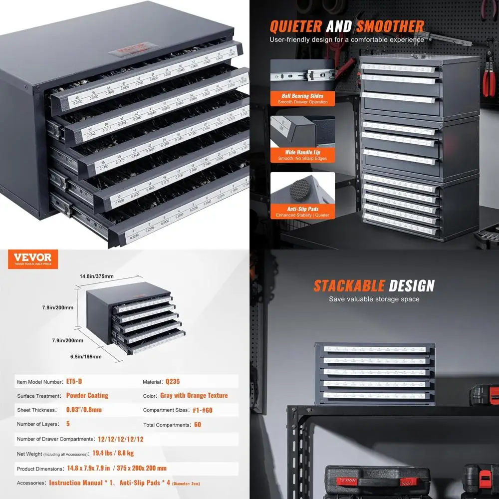 

Органайзер для сверл Jobber длины 60 дюймов с 5 ящиками, для сверл размеров 1-60