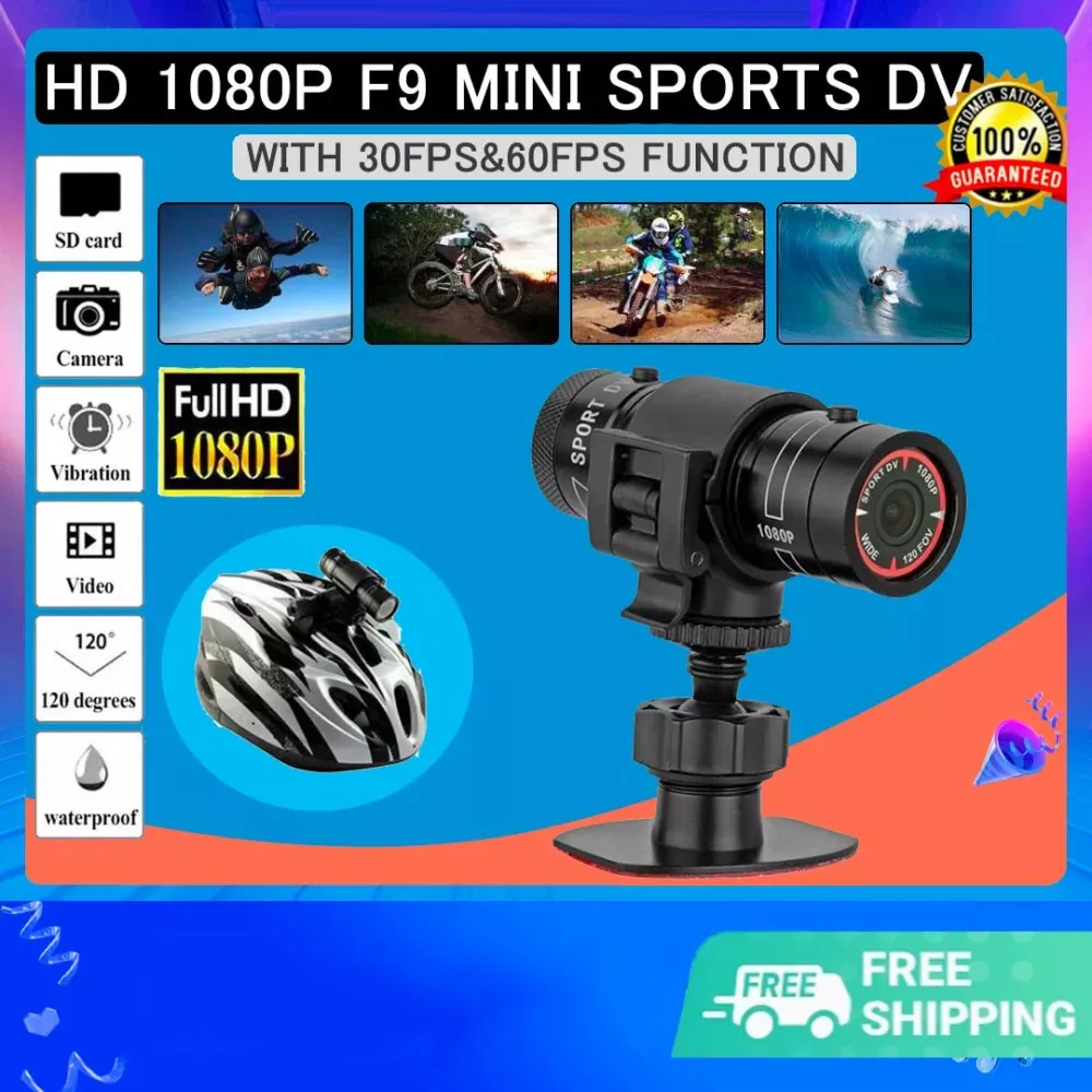 F9 Bicycle Sports Camera 1080P HD Mountain Bike Motorcycle Helmet Action Camera Waterproof Car Video DV Car Video Recorder