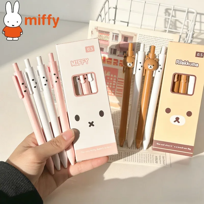 4 stylos gel mignons Miffy & Rilakkuma – pointe fine de 0,5 mm, écriture fluide, stylos de dessin animé Kawaii pour l'école et les fournitures de bureau, cadeau