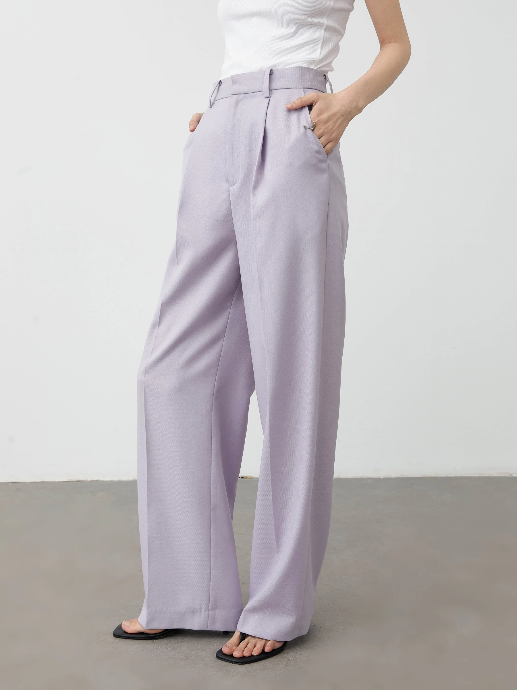 شيك فين النساء السراويل الصلبة الجديدة محبوك الصوفية عادية فضفاض عالية الخصر واسعة الساق دعوى مكتب السيدات بنطلون ربيع الخريف 2025