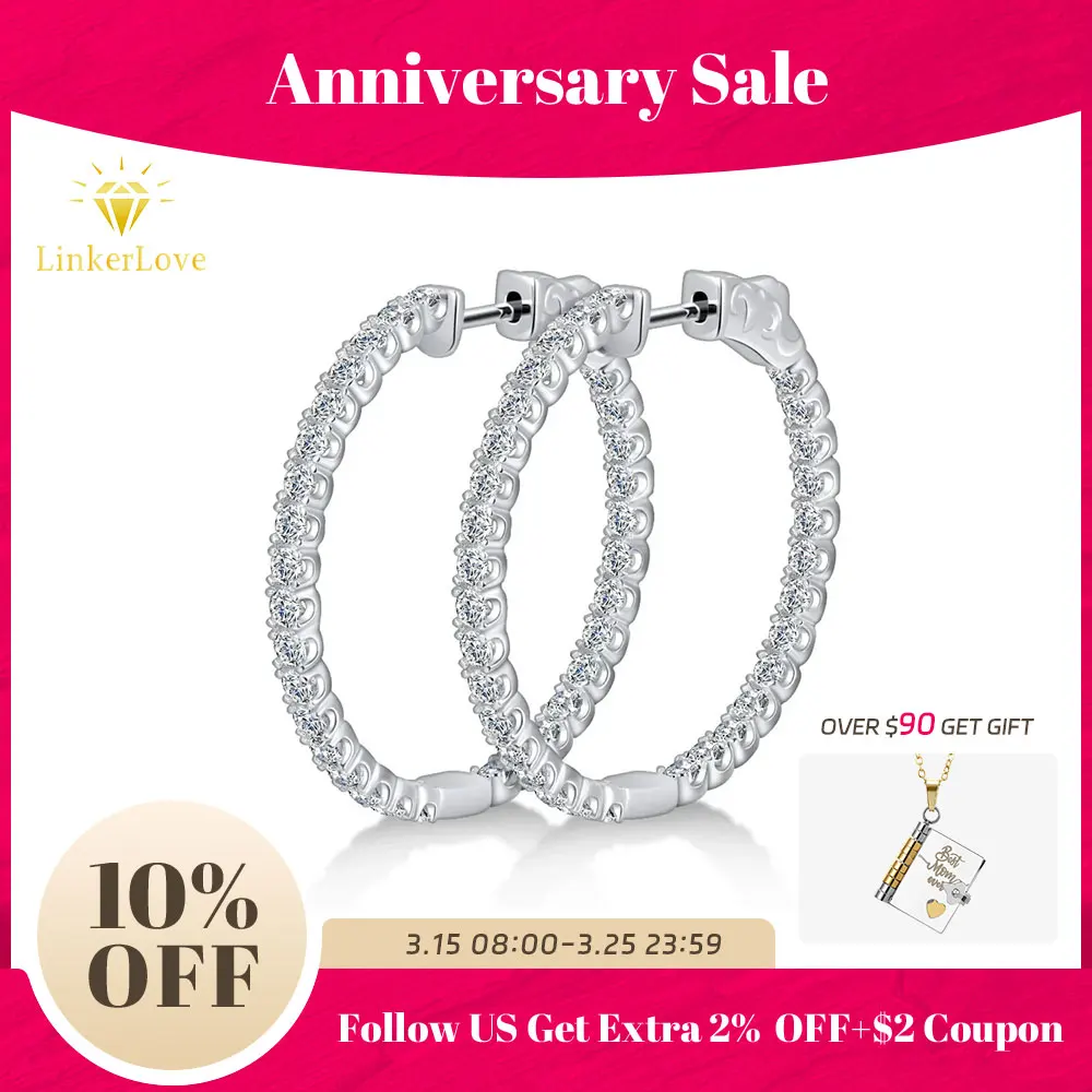 

LinkerLove Moissanite Hoop Earrings for Women Gold Plate 925 Sterling Silver Diamond Earrings Bridal Luxury Wedding Fine Jewelry
