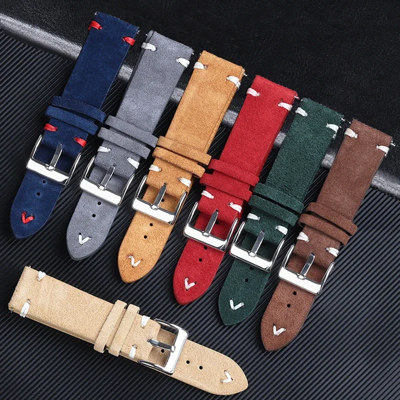 

18mm 20mm 22mm Soft Suede Leather Watch Strap for Seiko for Omega Cowhide Watch Strap Quick Release Bracelet Vintage Wrist Band