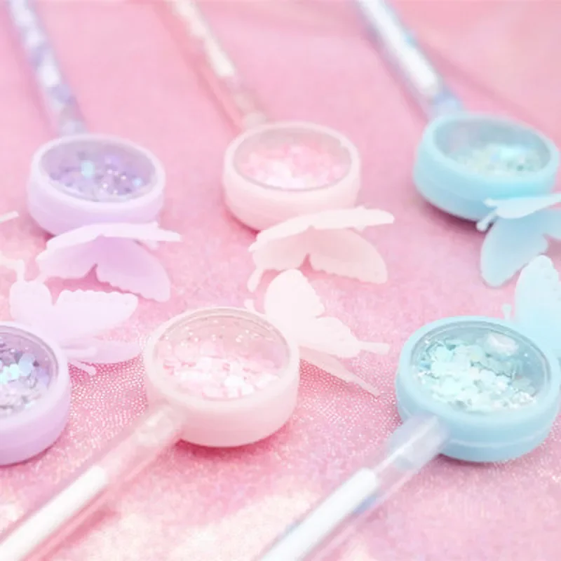 4 عبوات من أقلام الجل على شكل فراشة لطيفة، قلم توقيع للكتابة على الطلاب، مستلزمات مدرسية، أدوات مكتبية، لون عشوائي