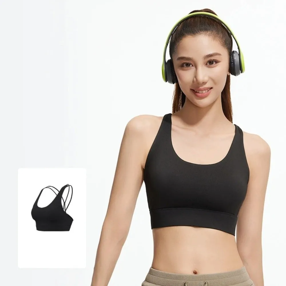 Cross Mesh Belt Women's Sports Yoga Bra Anti-shake Shockproof Yoga Underwear Jogging Built-in Fixed Pad Seamless Vest