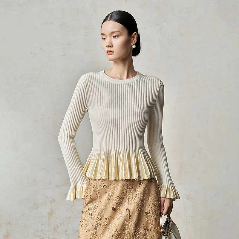 

Slimming Effectiven Women's Knitted Sweater Gold Sequin Waist-Cinching Autumn Winter New Sle Long Sve round Ne or...