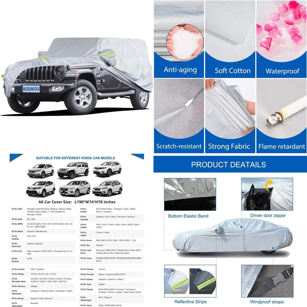 

Universal Waterproof SUV Car Cover, 6 Layers All-Weather Protection for Jeep Wrangler Unlimited JK JL, Commander, Subaru Outback