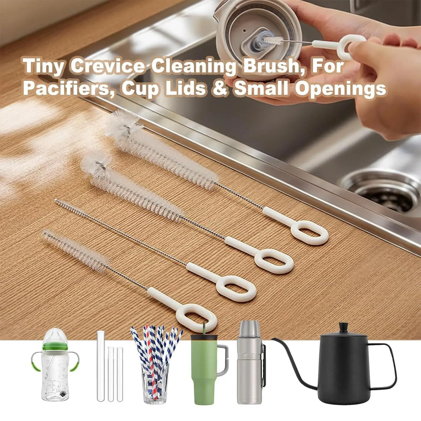 Flexible Bottle Brush Set Narrow Crevice Cleaning Brush for Baby Bottle Breast Pump Straw, Juicer Lids Various Container Shapes