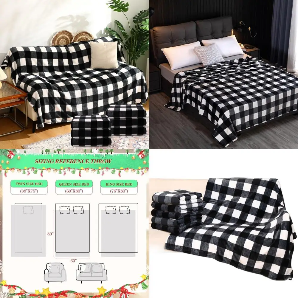 

Массовые фланелевые пледы из 6 предметов, клетчатый флис 285 GSM, 60x80 дюймов, черно-белый, для дивана и бездомных подарков