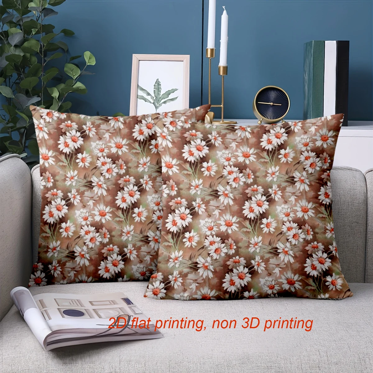 Rustic Daisy Floral Pattern Decorative Throw Pillow Cover 2D Printed Polyester Sofa Cushion Case for Home Bedroom Decor