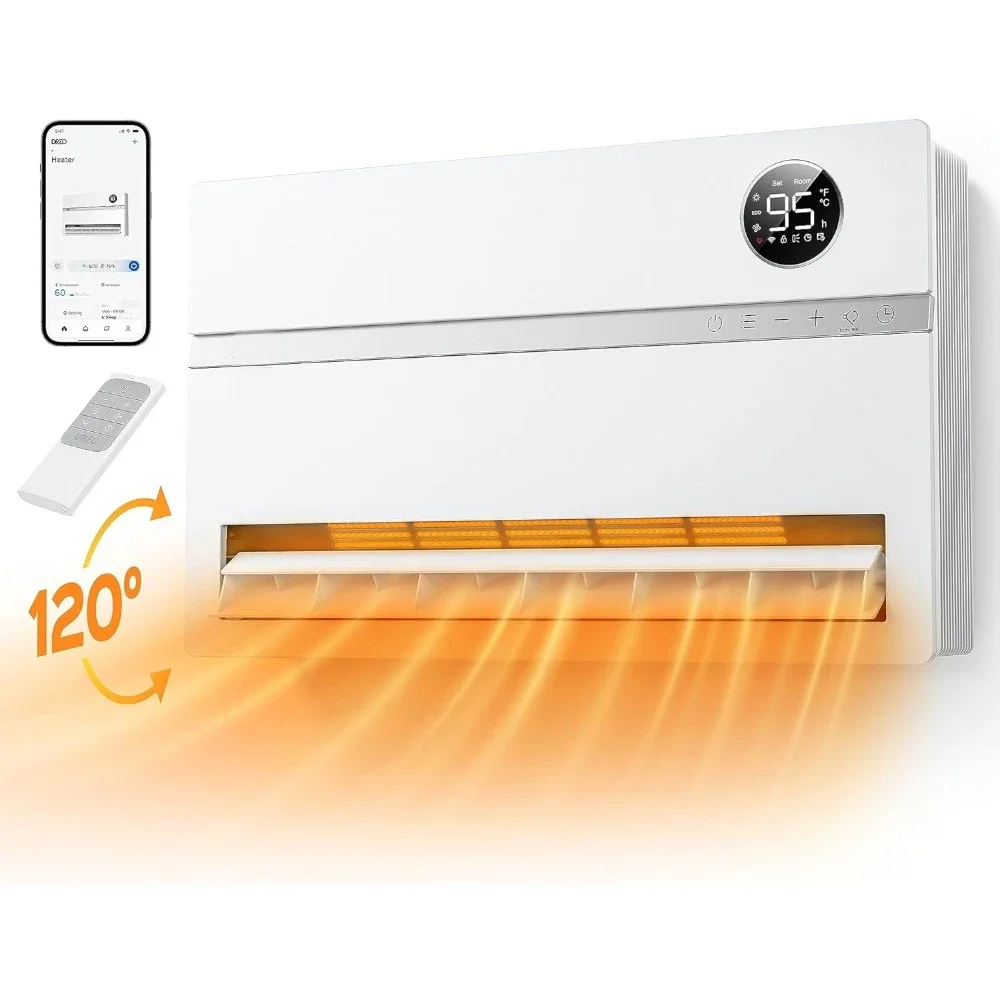 Fast  delivery.Smart Wall Heater, Electric Space Heater for Bedroom 1500W, 120° Vertical Oscillation, Adjustable Thermostat, Rem