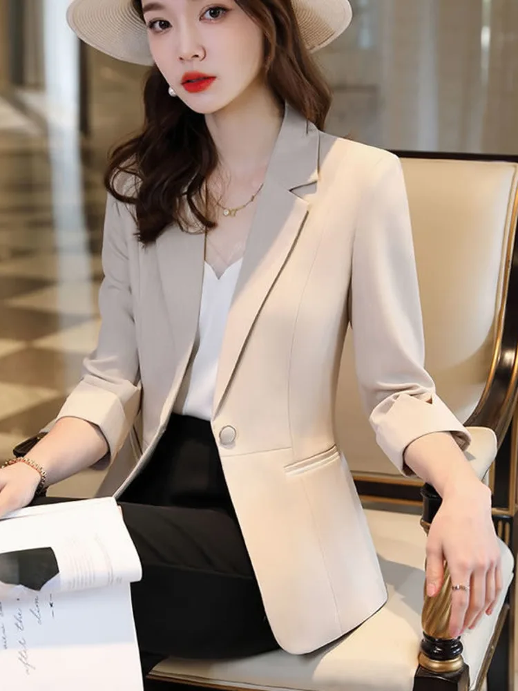 Blazer Women New Fashionable Elegant All-match Simple Classic Design Casual Office Lady Single Button Temperament Thin Coat