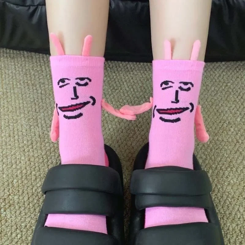 1-10Pairs Autumn Winter Magnetic Hand-Holding Socks Abstract Expression Funny Socks Warm Cozy Novelty Couple Maternity Socks