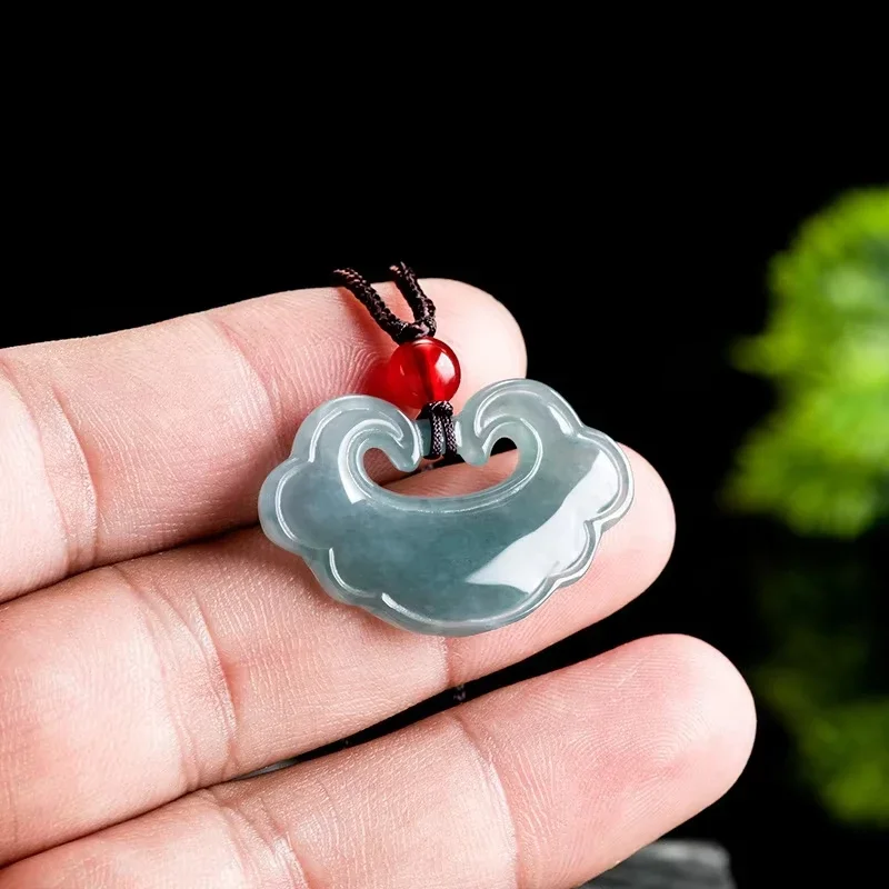 

Natural Jadeite Blue Water Auspicious Wishes Pendant Exquisite Carving Luxury Ice Jade Necklace Men and Women Lucky Charm