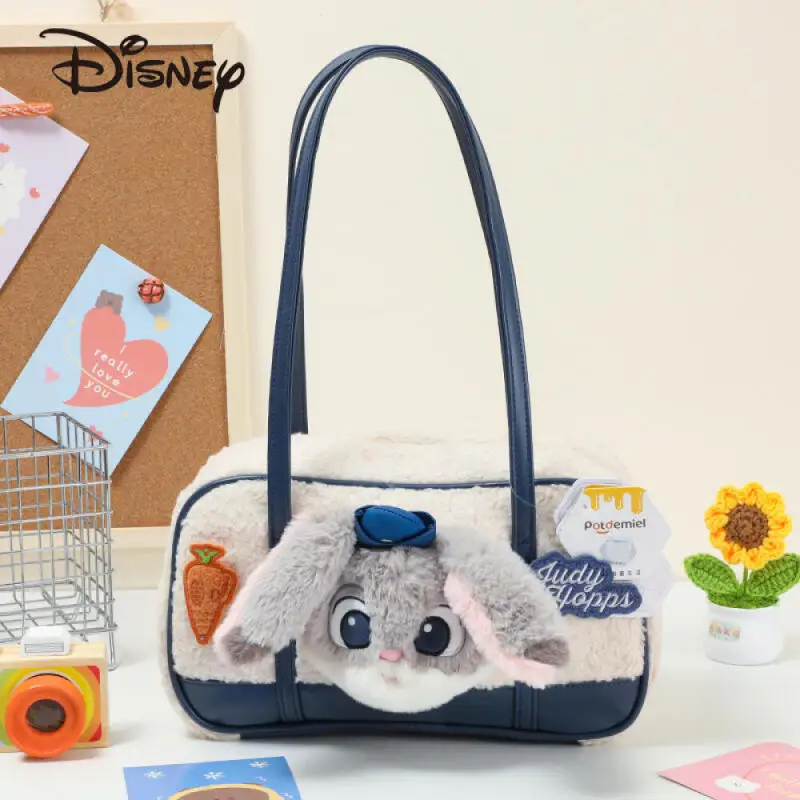 Nuevas llegadas de invierno, bolso de felpa para axila de Disney Zootopia, bolsos de moda informales para mujer, bolso de Material mixto de PU de felpa de dibujos animados de Nick Wilde