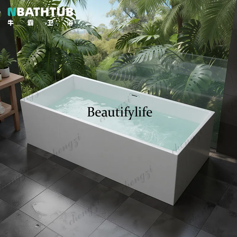 

Square bathtub household small apartment modern seamless acrylic adult movable bidet bath tub