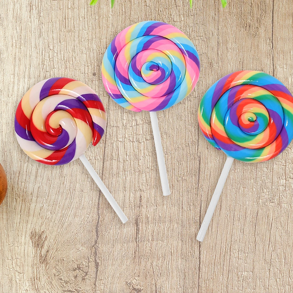 Simulation Lollipop Props 4 Pcs Colorful Sticks Clay Lollipops Fake Candy Polymer Decor Carnival Child Bright Photo