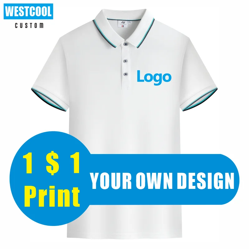 

WESTCOOL Polo Shirt Custom Logo Embroidery Short-Sleeved Mens Breathable Tops Own Printed Design Brand Text 6 Colors Summer