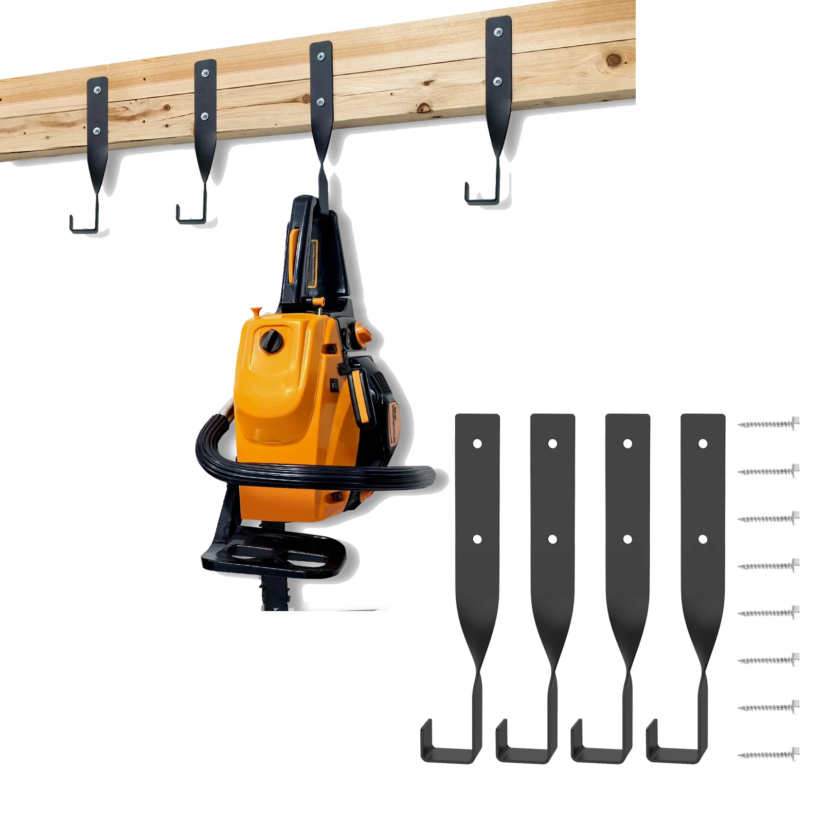 

4Pcs Chainsaw Holder Wall Mount Weed Eater Hanger,String Trimmer Storger Hook,Backpack Blower Rack Accessories and Tools