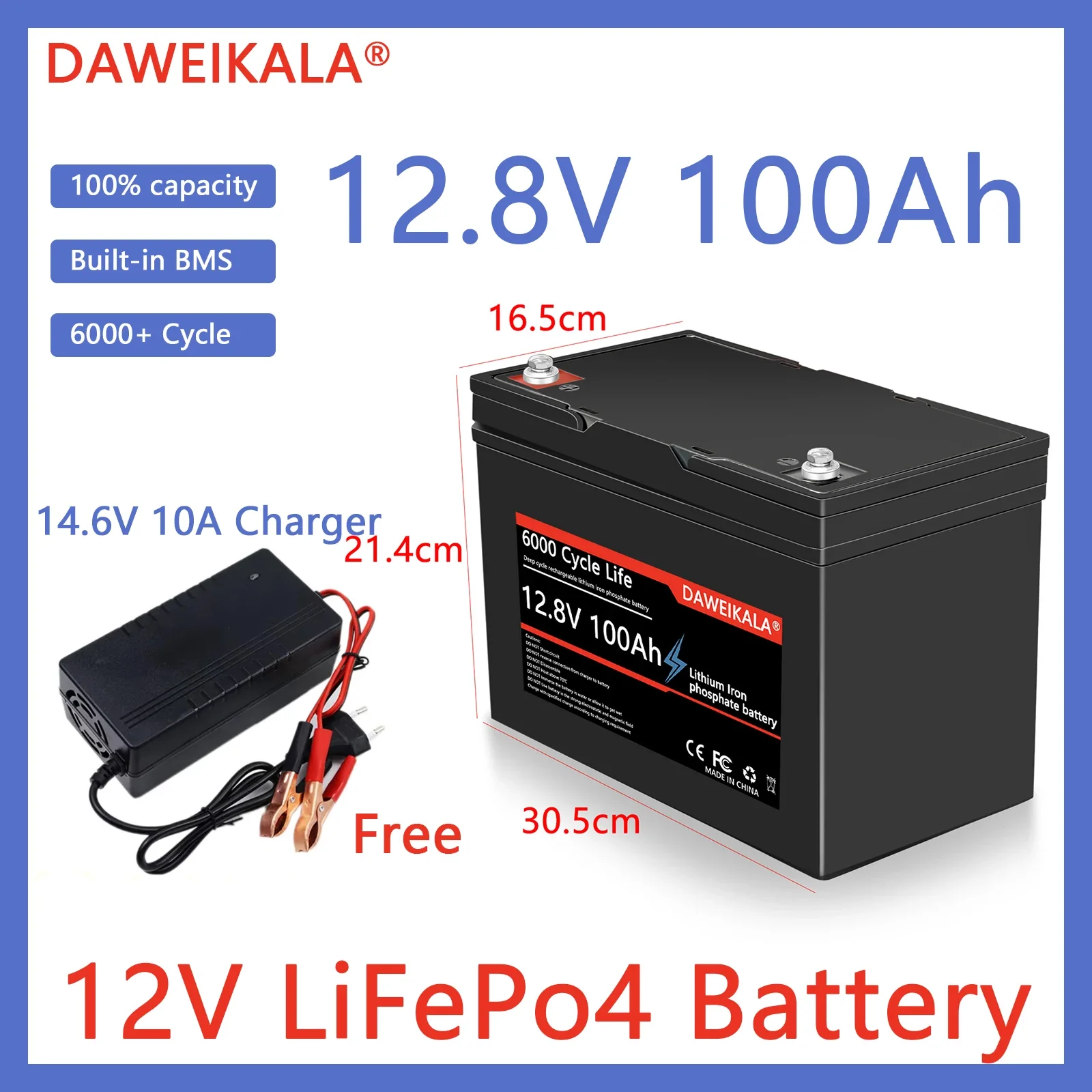 

12V 100Ah LiFePO4 Battery Real Capacity Built-in BMS Lithium Iron Phosphate Rechargeable Battery for UPS, Kids Toys,Fish Finder