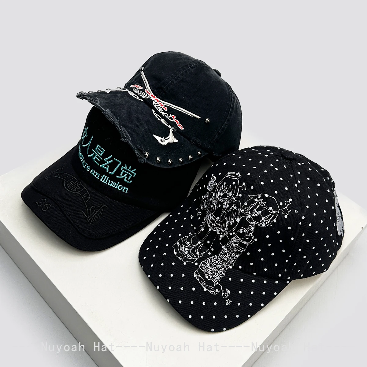 Retro Nieten-Doppelgewehr-Mädchen Buchstaben-Stickerei Baseballkappe Unisex Sonnenschutz Hip-Hop Vielseitige Mode Schirmmütze