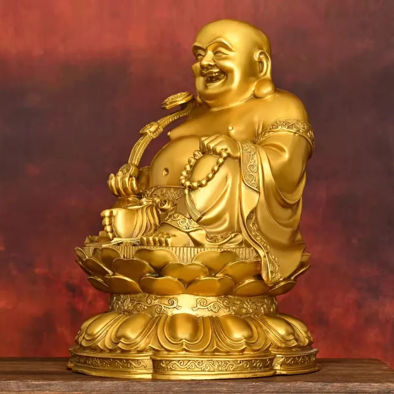 Maitreya Buddha of Fortune & Joy - Heavy Solid Copper Statue with Auspicious Symbols, Precious Gift & Wealth Attractor for Home