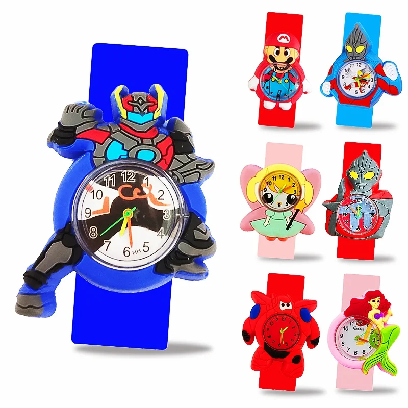 Hot Sell Cartoon Boys Girls Children Watches for 2-15 Years Old Soft Silicone Slap Bracelet Toys Kids Wristwatches Student Clock