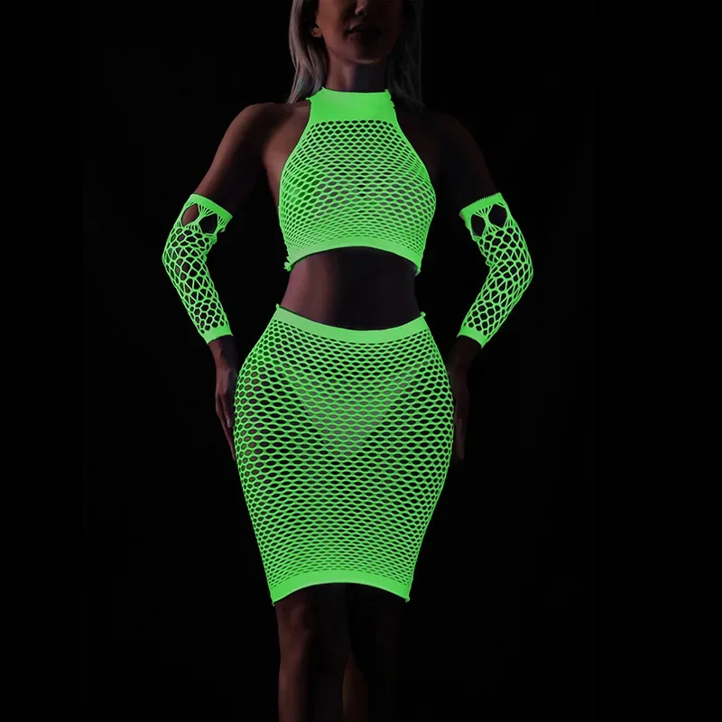 Sexy Women Sexy Bodysuit Glow in Dark Porno Women Erotic Lingerie Babydoll Plus Size Women Luminous Mesh for Sex Dresses