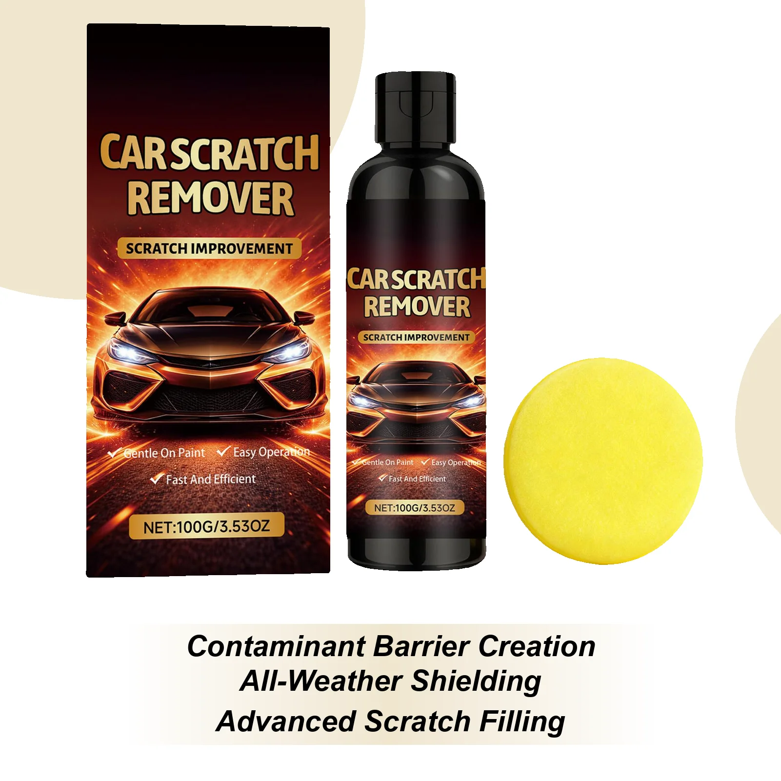 

Средство для удаления царапин с автомобилей, 100 г, восстановитель от царапин и разводов с губкой, для легкой окисляции, водных пятен, краски