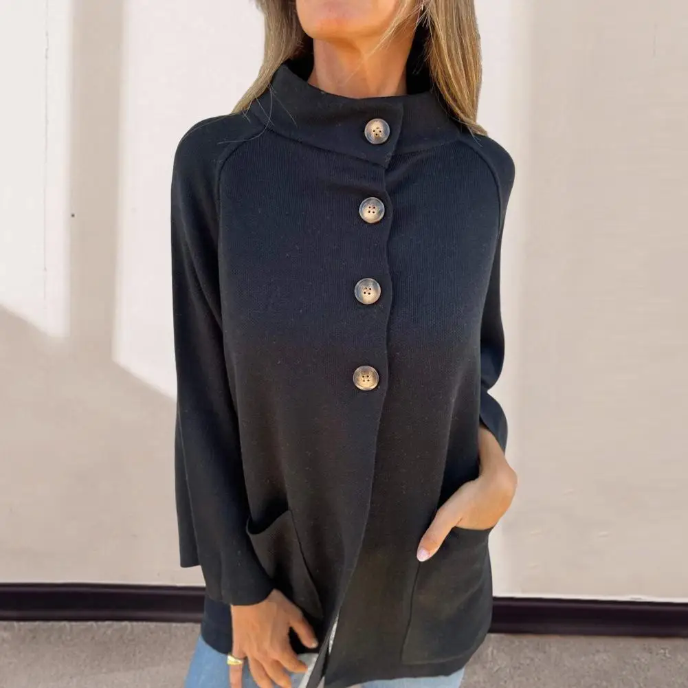 

Женская куртка Стильная вязаная куртка с воротником с лацканами для женщин с карманами Теплая верхняя одежда на зиму Однобортный кардиган