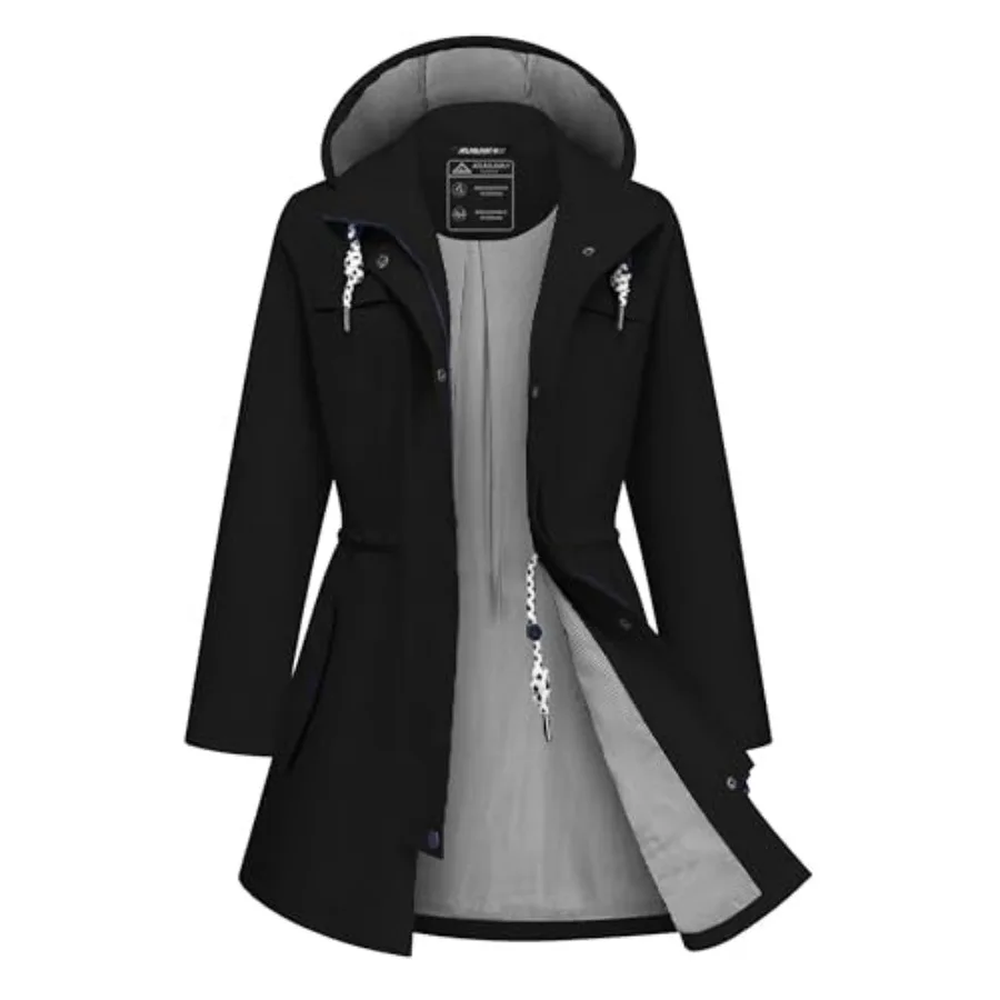 Rain Jacket Women Waterproof Long Lightweight Raincoat Hooded Windbreaker Outdoor Trench Coat S-3XL view 2