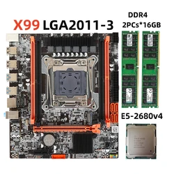 X99 Kit Motherboard set LGA2011-3 Set with E5 2680V4 processor 2PCS 16GB DDR4 ECC memory PCI-16 USB3.0 server M-ATX NVME M.2