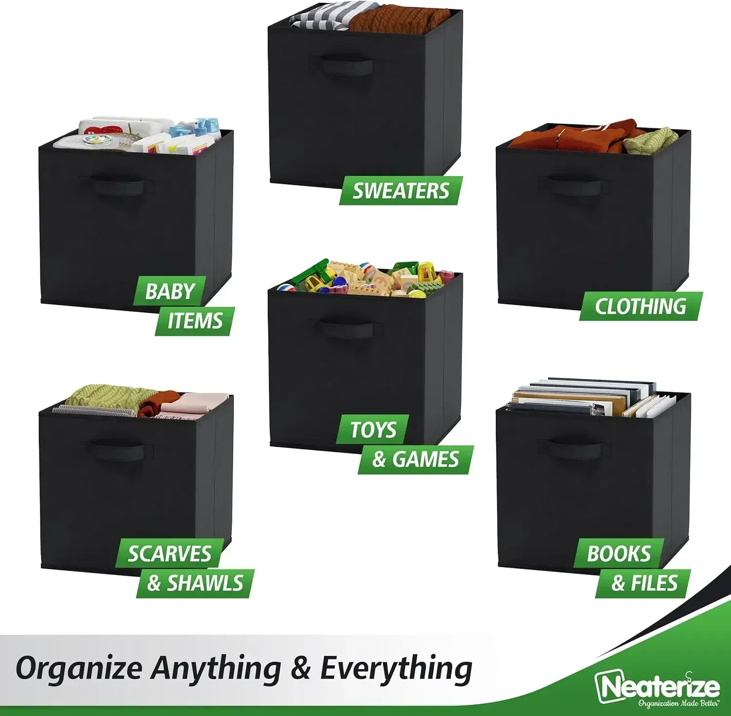 [XMSJ-مخزون محدود، اشتر الآن! ] مكعبات تخزين القماش لمنظم المكعبات - 8 عبوات من صناديق تخزين سوداء شديدة التحمل - مخزن مكعب مقاس 13 بوصة