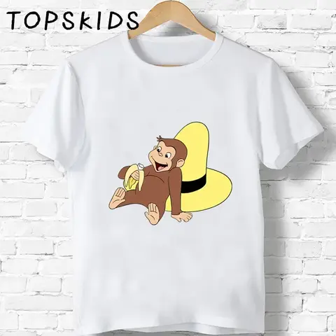 Nyfiken George tecknat tryck t-shirt för barn - rolig apa djur kortärmad topp för pojkar flickor baby sommarkläder 8 best sales George Shirts Bulk - №2