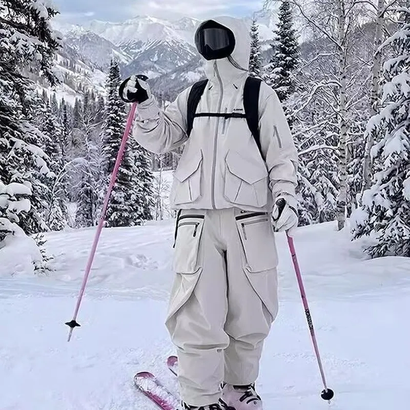 Autumn Winter Couple Ski Suit Set Thickened Windproof Waterproof Anti‑Snow‑Leak Outdoor Ski Snowboard Outfit